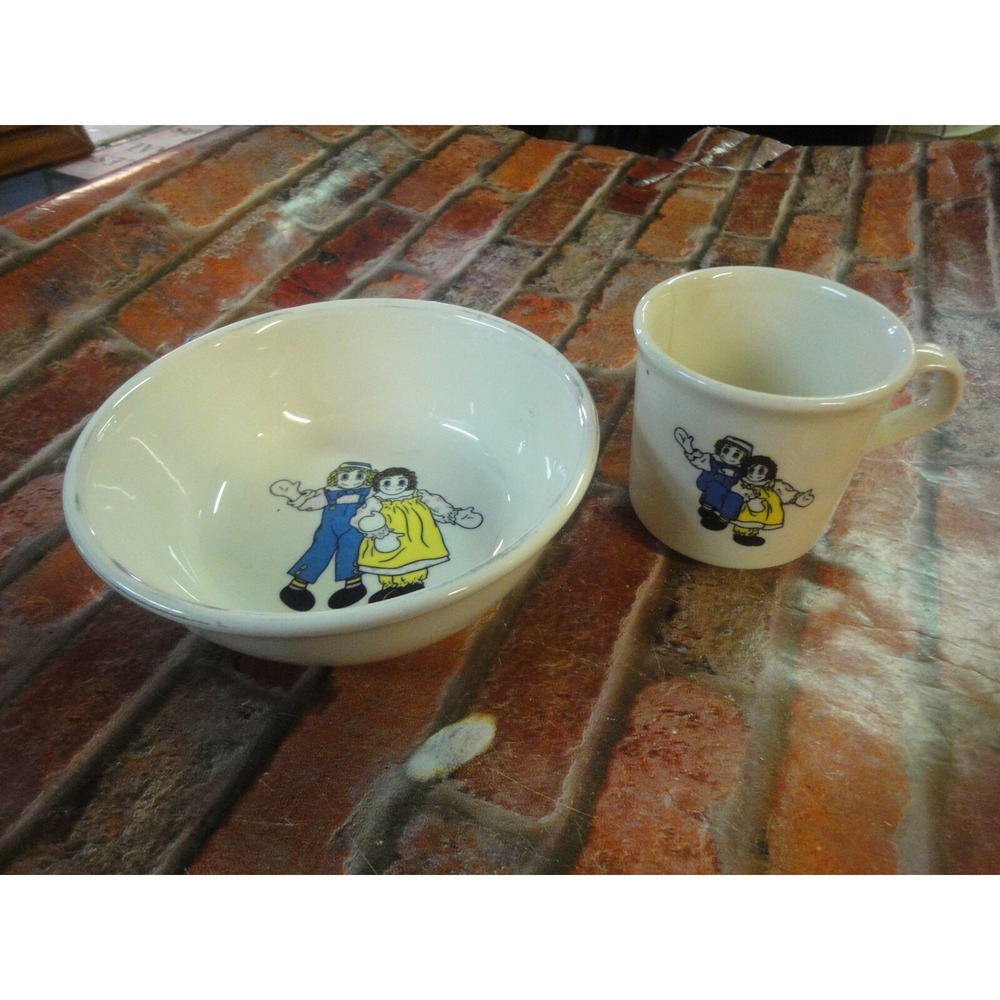 Vintage Raggedy Ann & Andy Chateau Buffet Pottery Bowl & mug USA childhood fun